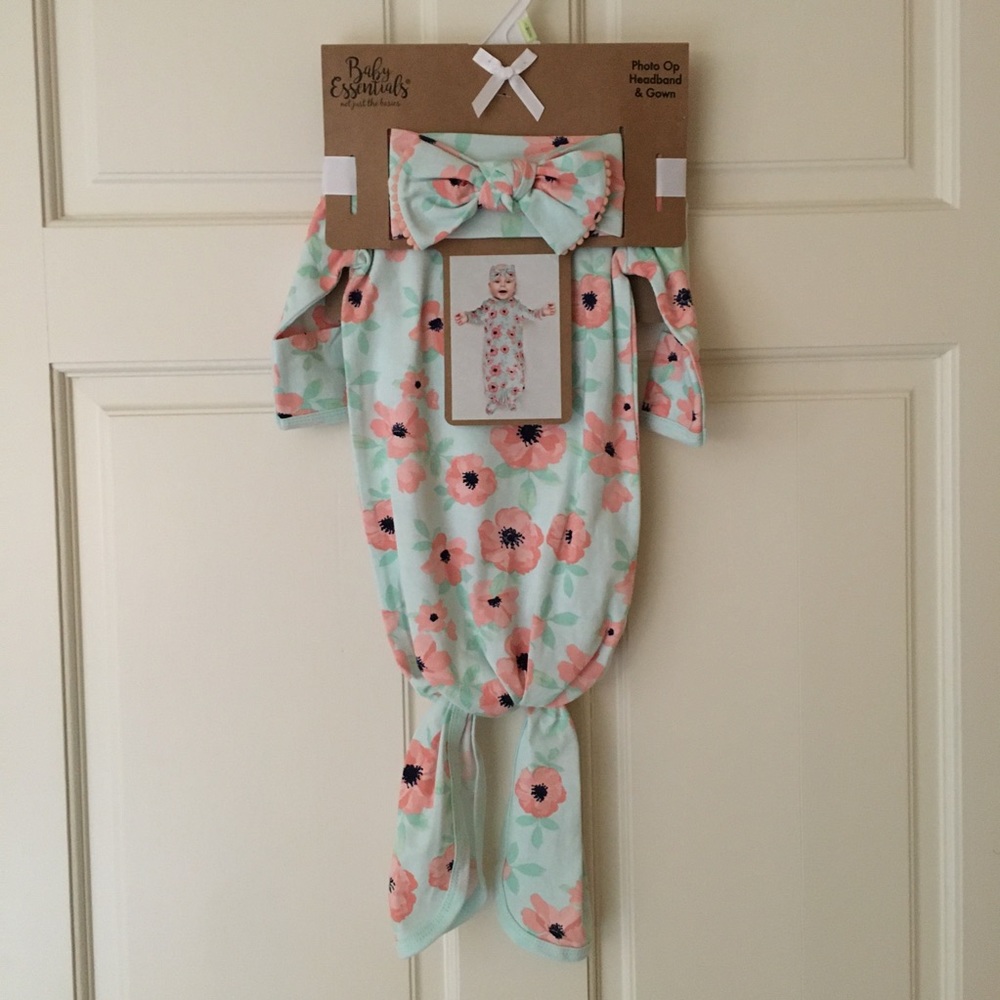 NB Baby Gown with Headband Floral 0-3M NEW | Baby Essentials